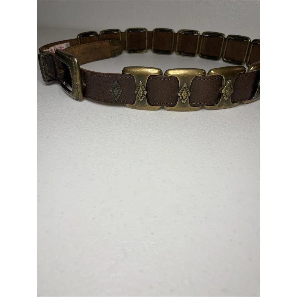 Etoile Leather Belt Italy Womens‎ Size Small Hammered Metal Embellished Boho